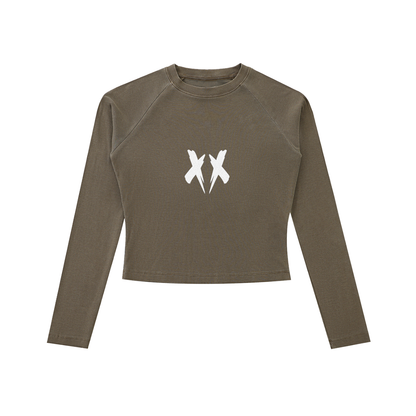 "MXDUSA" Dyed Washed Raglan Long Sleeve Slim T-Shirt