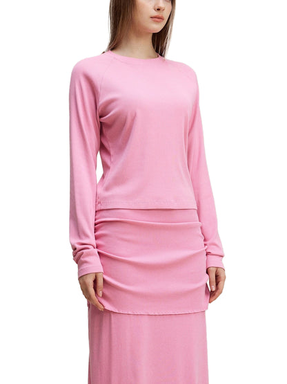 "MXDUSA" Dyed Washed Raglan Long Sleeve Slim T-Shirt